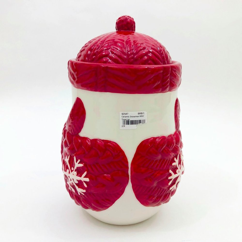 Ceramic Snowman Mitts Treat Jar 9 x 5 inches